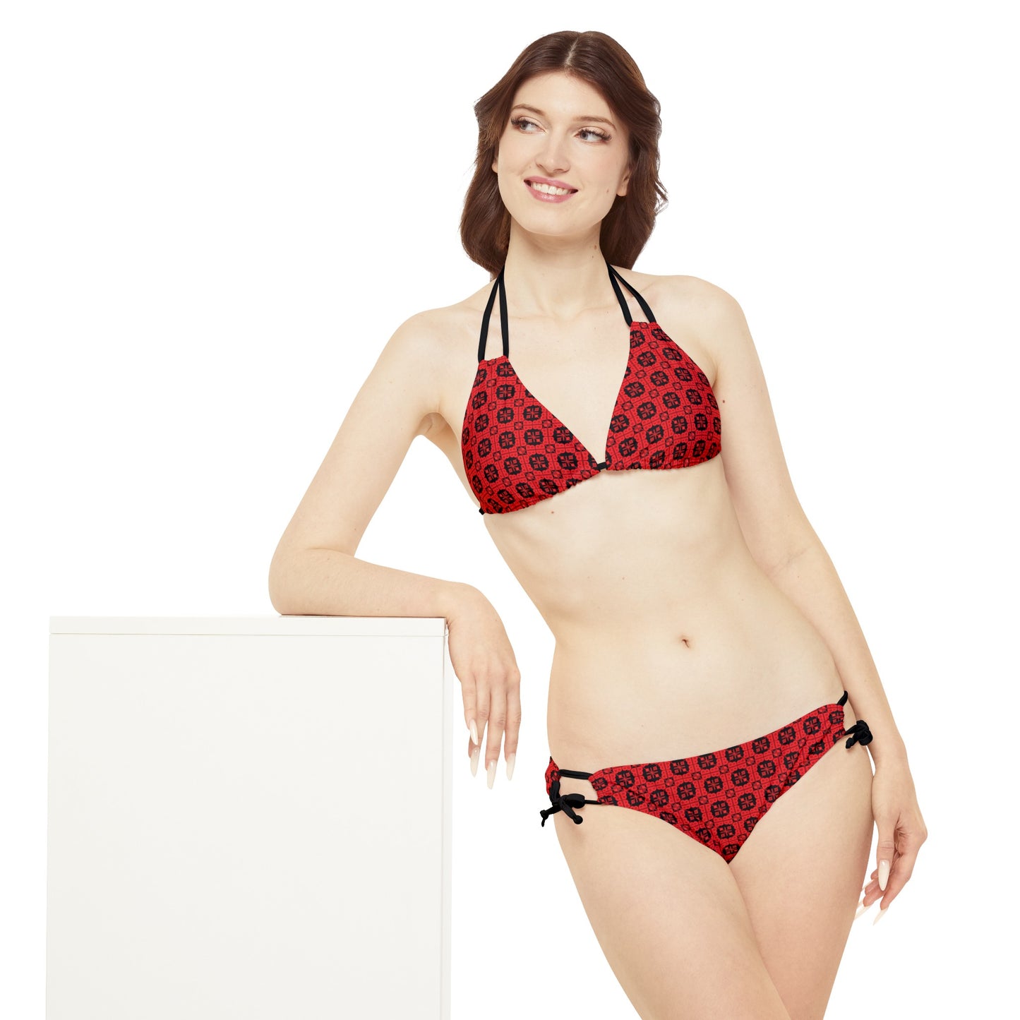 Letter Art - B - Red - Black 000000 - Strappy Bikini Set