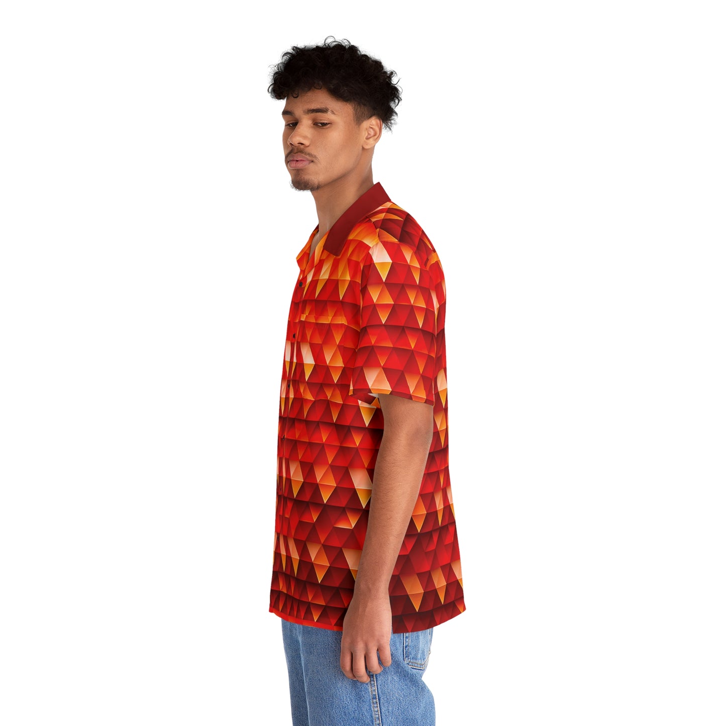 Geometric Flame - Red Triangles - Dark Candy Apple Red a00000 - Men's Hawaiian Shirt