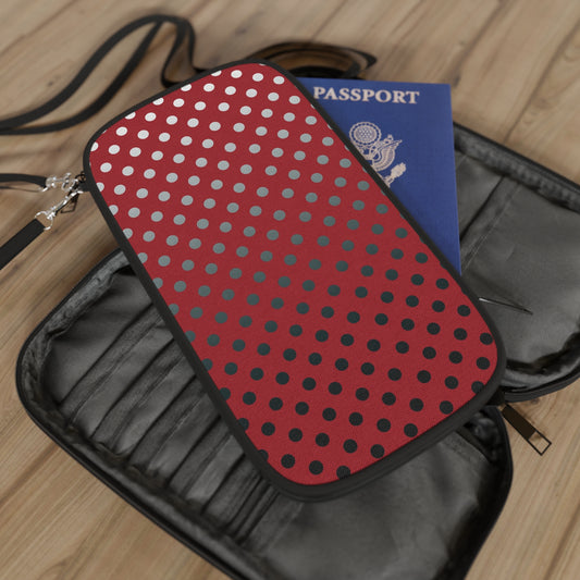 Red with Black Gray White Dots - Passport Wallet
