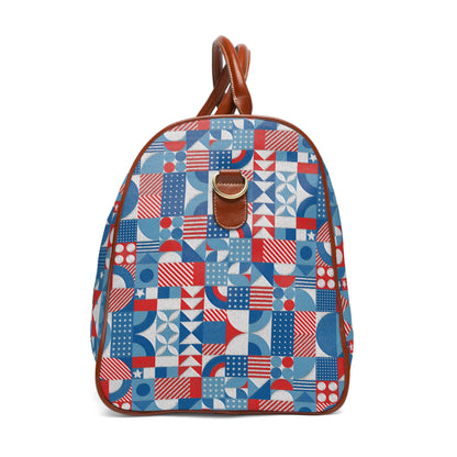 Red White and Blue Bold Pattern - Oil Paint Texture  - Waterproof Travel Bag