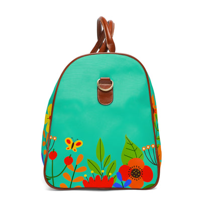 Bright Summer flowers - Turquoise 40e0d0 - Waterproof Travel Bag