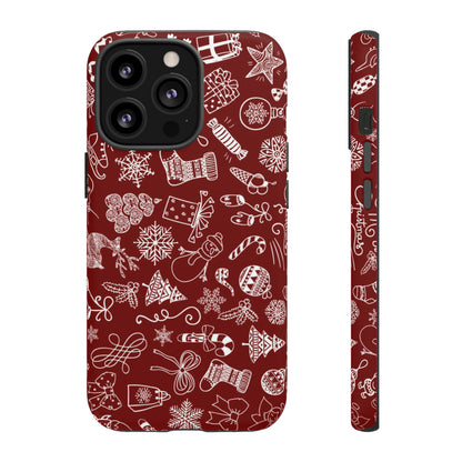 Christmas doodles on red - Tough Cases