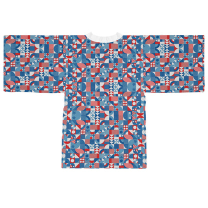 Red White and Blue Bold Pattern - Oil Paint Texture - Long Sleeve Kimono Robe (AOP)