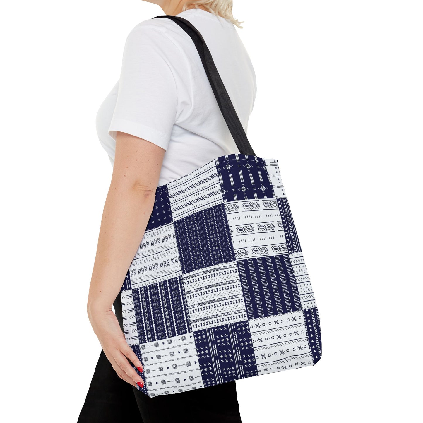 Mud Cloth Pattern - Blue White - Tote Bag