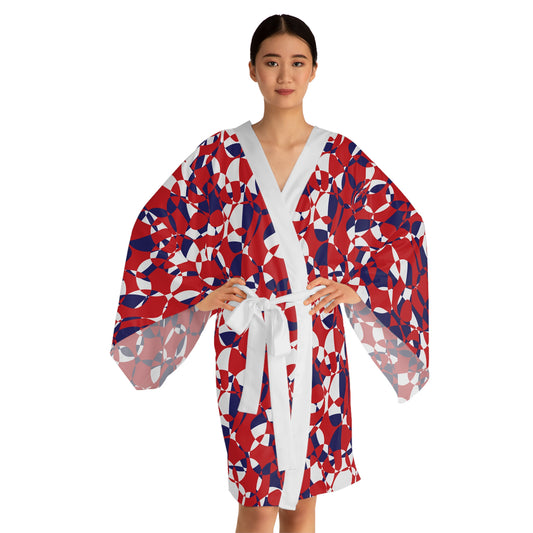 Scarlet Symphony and Sapphire Swirl Got Together - White - Long Sleeve Kimono Robe (AOP)