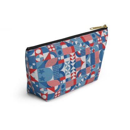 Red White and Blue Bold Pattern - Oil Paint Texture - Accessory Pouch w T-bottom