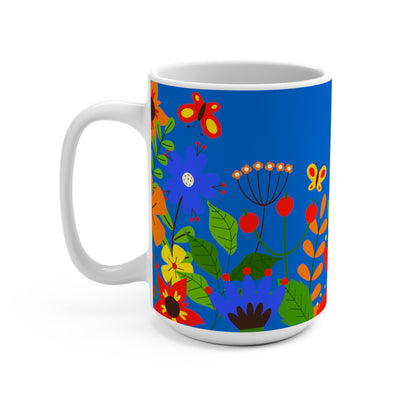 Bright Summer flowers - Denim 0066cc - Mug 15oz