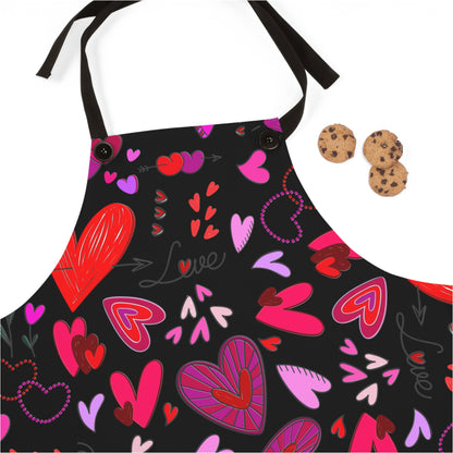 Heart Doodles - Black 000000 - Apron