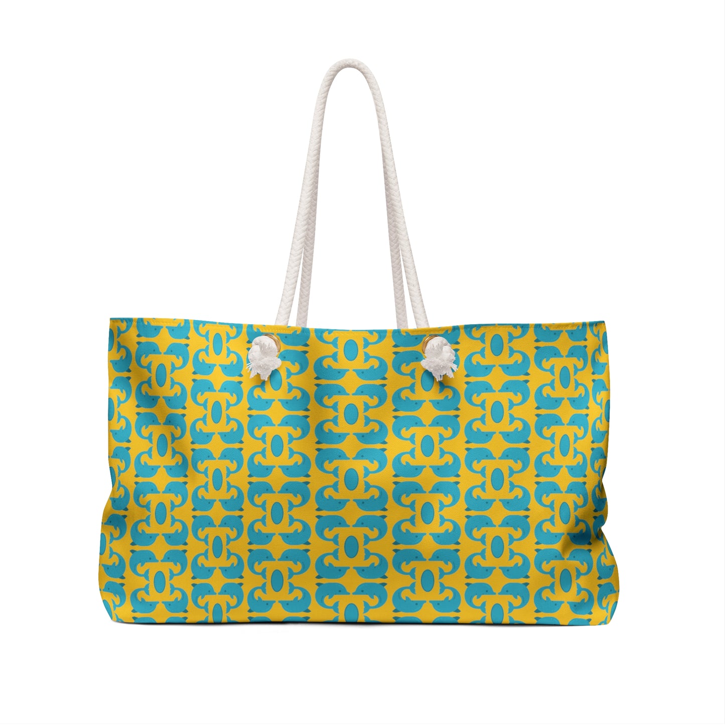 Playful Dolphins - Maximum Blue Green 33cccc - Gold Color ffcc00 - Weekender Bag