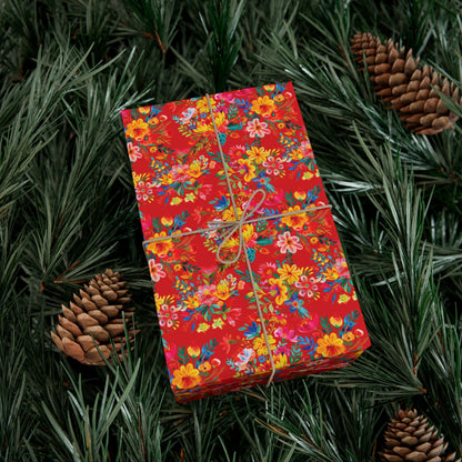 Gift Wrap Papers - Bright Bold Watercolor Flowers - Scarlet