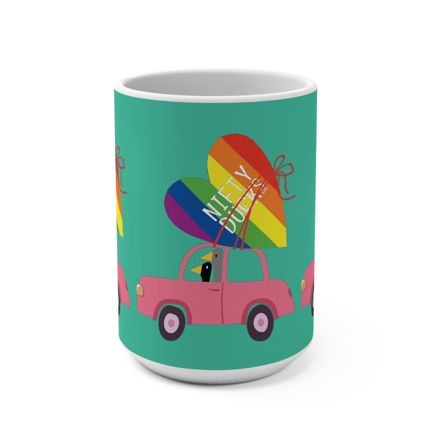 Ducks delivering a lot of love - Pride - Turquoise 12d3ad - Mug 15oz