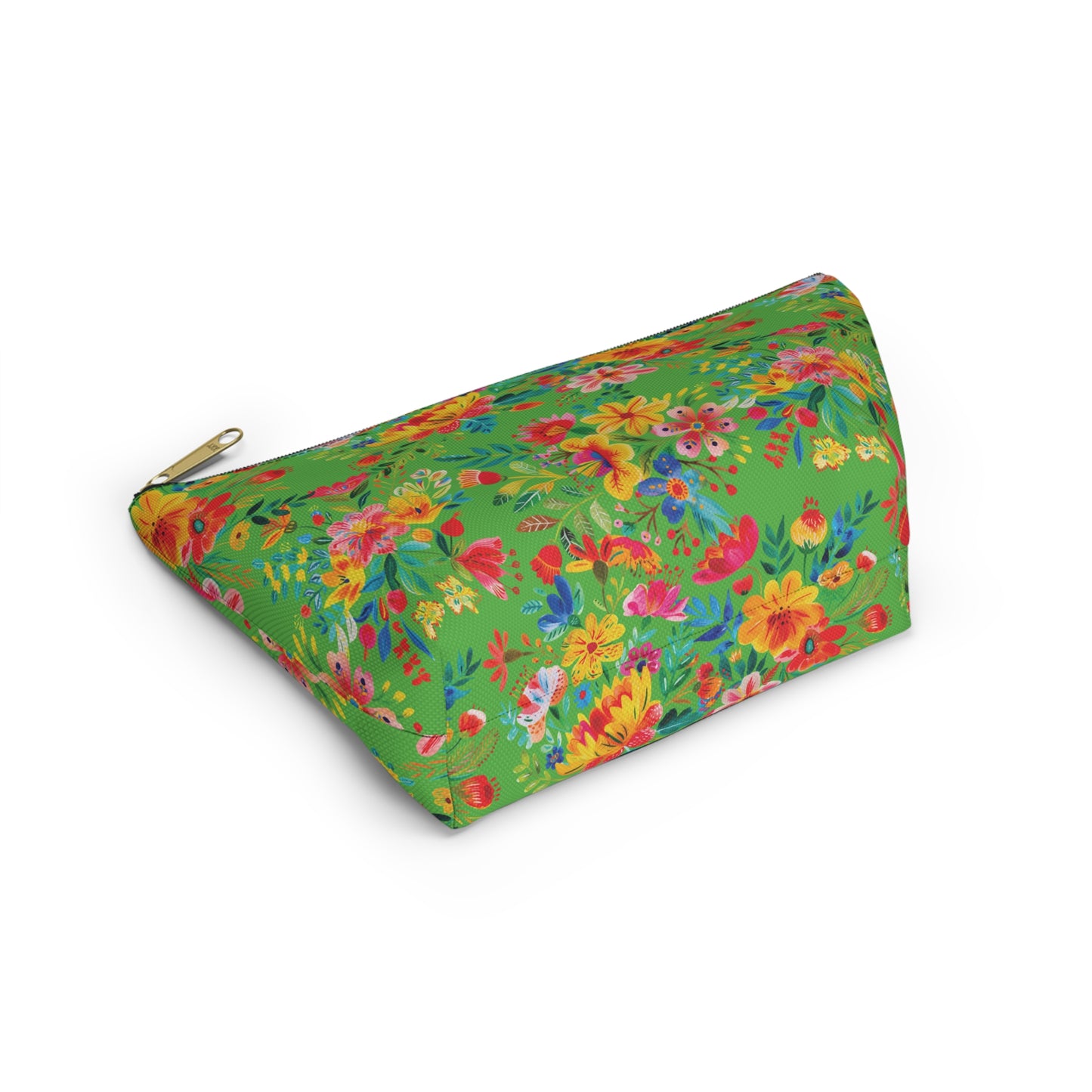 Bright Bold Watercolor Flowers - Bright Apple Green 56BD00 - Accessory Pouch w T-bottom