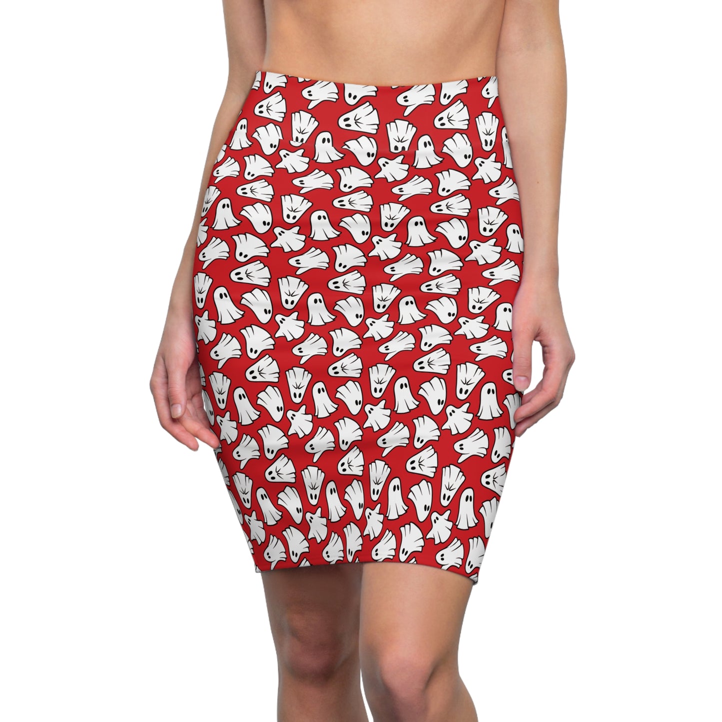 Boo - Ghosts - Halloween - Scarlet de0000 - Women's Pencil Skirt