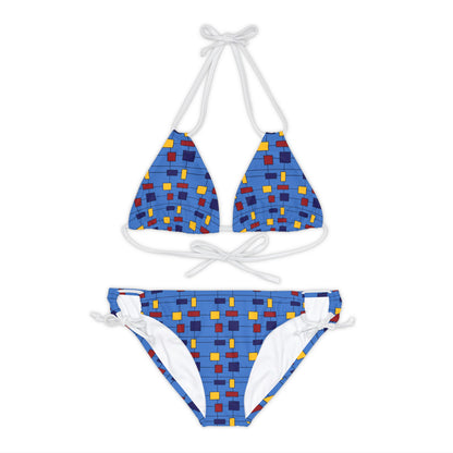 Inspired by Piet Mondrian - Blue Bolt 00b3ff - Strappy Bikini Set