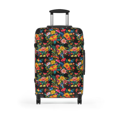 Bright Bold Watercolor Flowers - Black 000000 - Suitcase