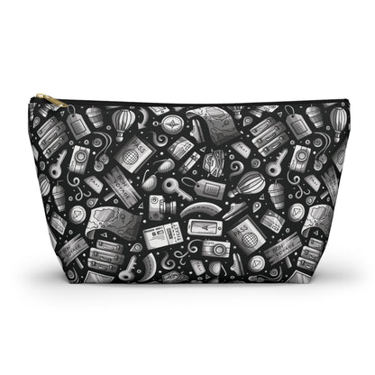 Travel Vibes - Gray on Black 000000 - Accessory Pouch w T-bottom