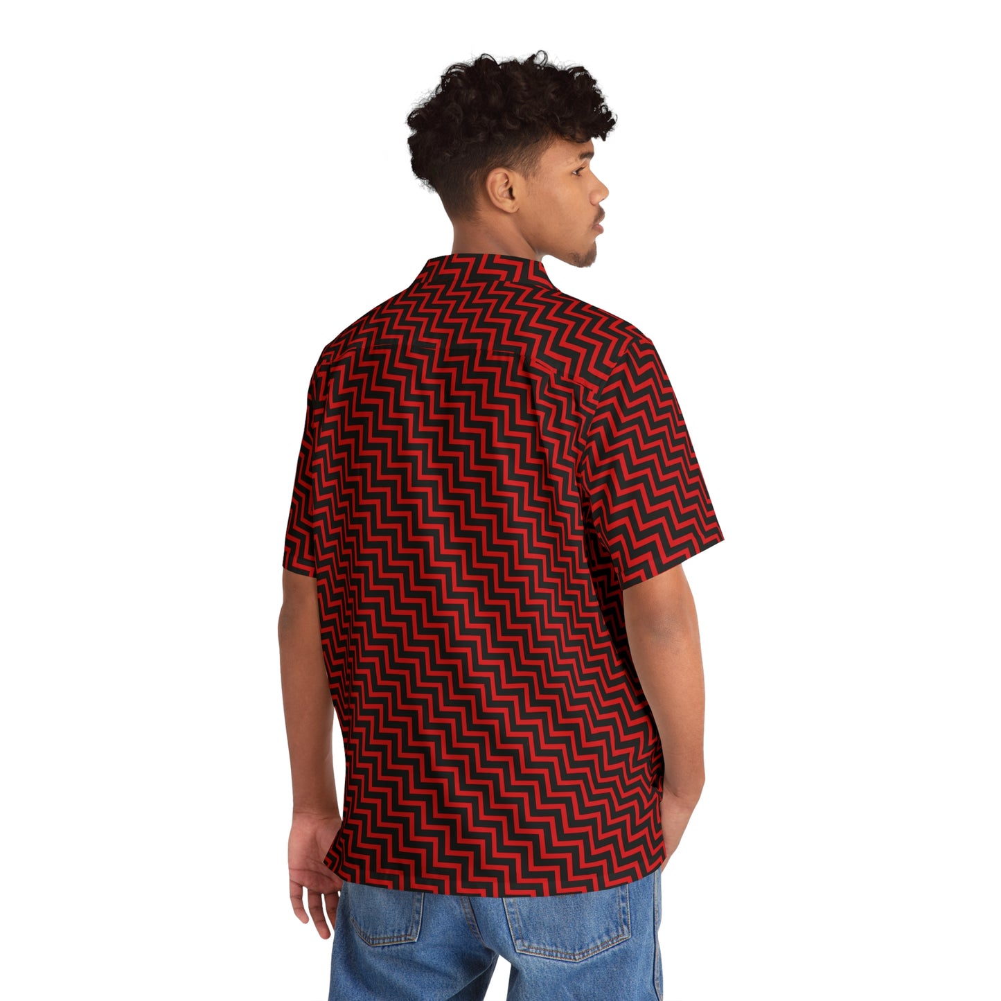 Big Zig Zag - Black - Scarlet - Men's Hawaiian Shirt