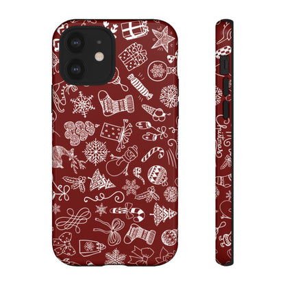 Christmas doodles on red - Tough Cases