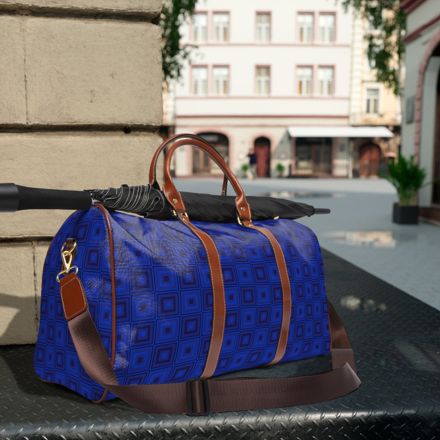 Blue Squares - Waterproof Travel Bag