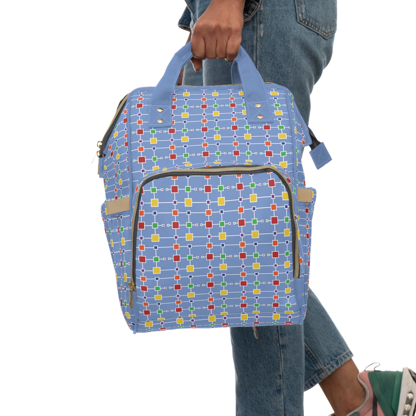 Geometric White Grid with Squares - Fennel Flower 74a6ff - Multifunctional Diaper Backpack