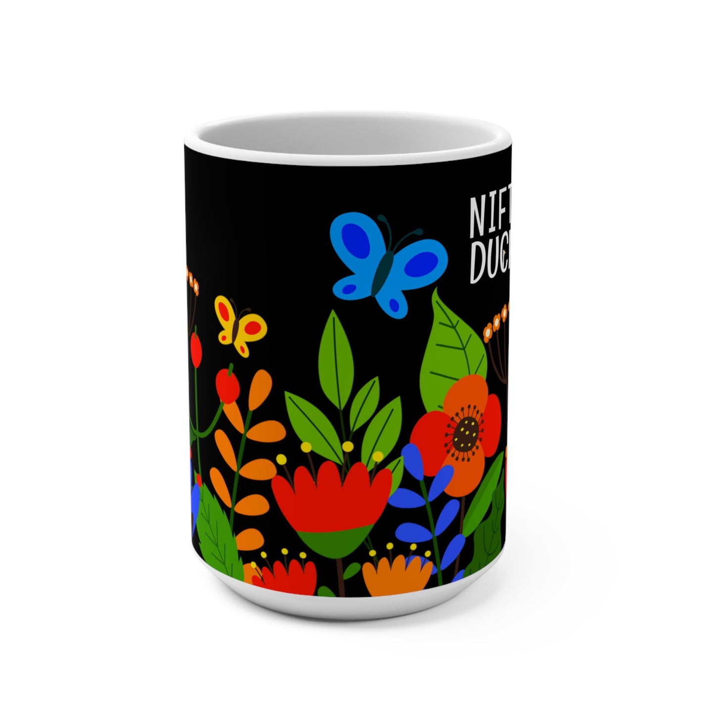 Bright Summer flowers - Black 000000 - Mug 15oz