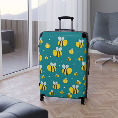 Lots of Bees - Aqua 008E97 - Suitcase