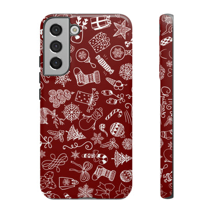 Christmas doodles on red - Tough Cases