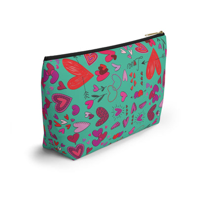 Heart doodles - Turquoise 12d3ad - Accessory Pouch w T-bottom