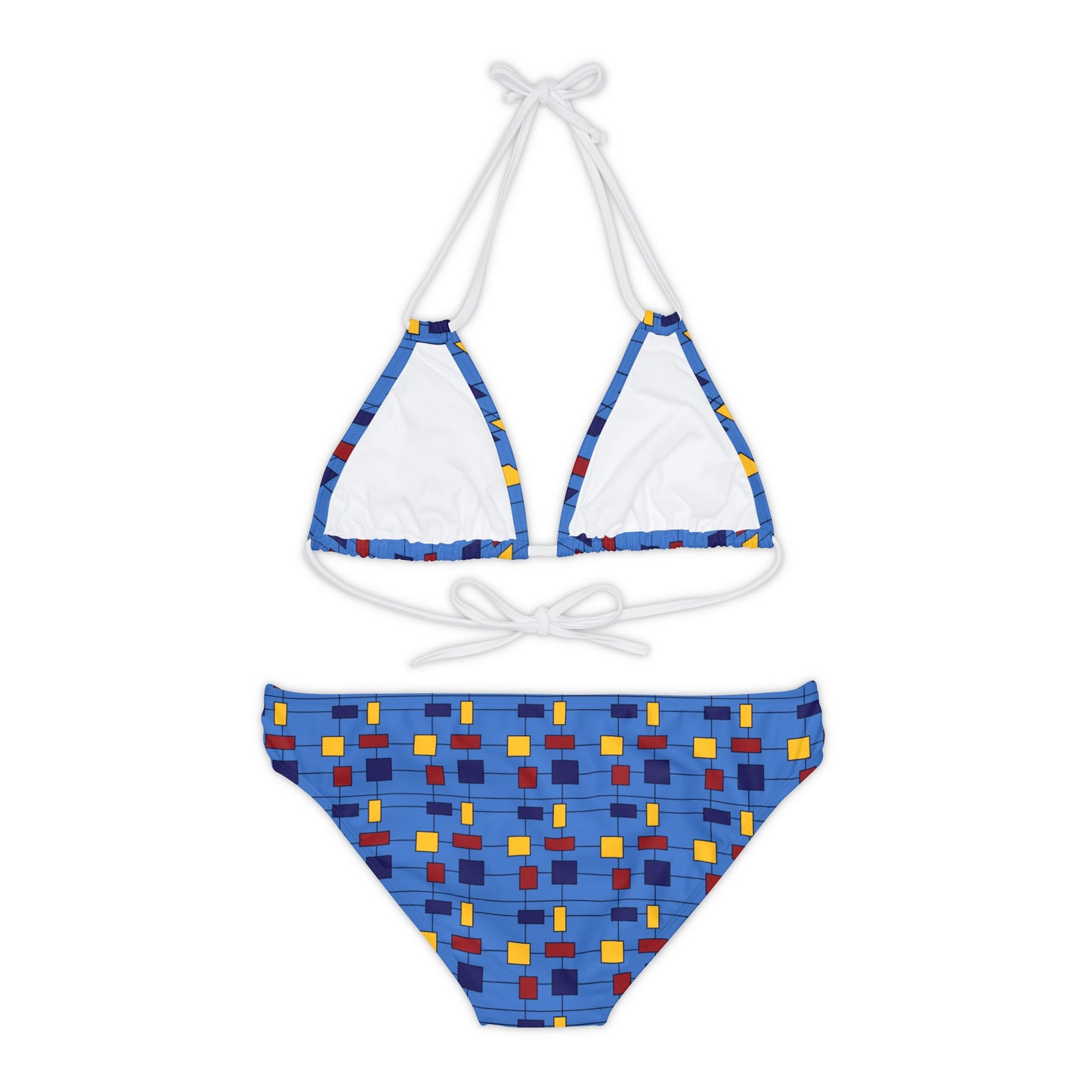 Inspired by Piet Mondrian - Blue Bolt 00b3ff - Strappy Bikini Set