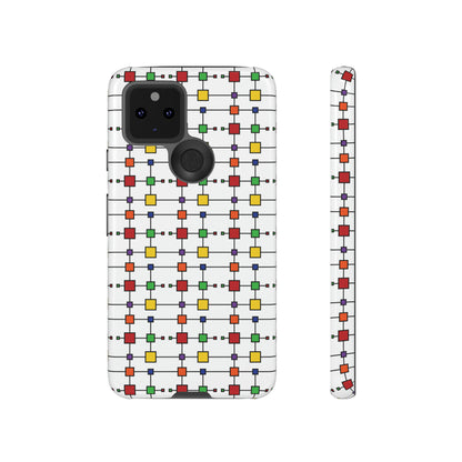 Geometric Black Grid with Squares - White ffffff - Tough Cases