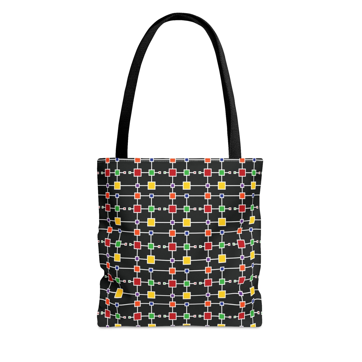 Geometric White Grid with Squares - Black 000000 - Tote Bag