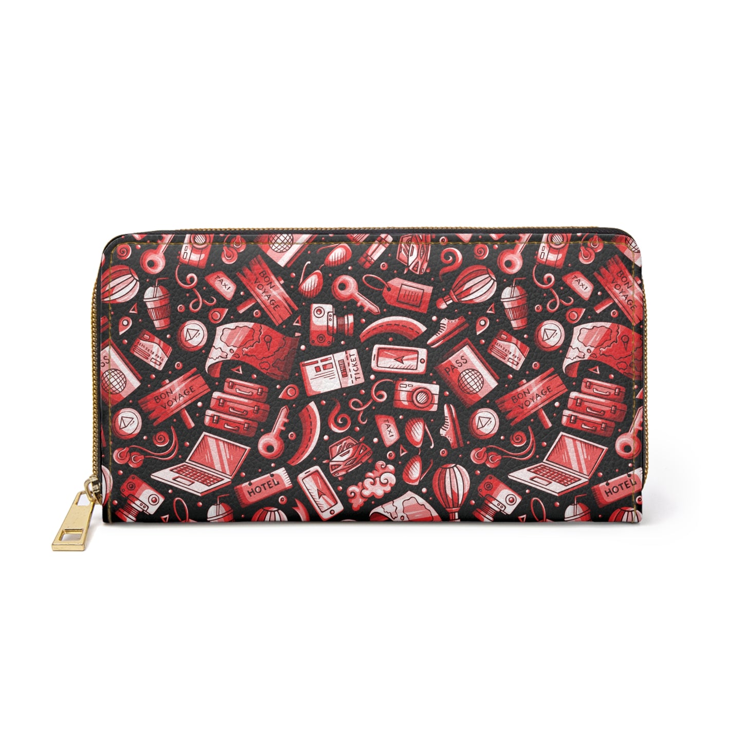 Travel Vibes - Red on Black 000000 - Zipper Wallet