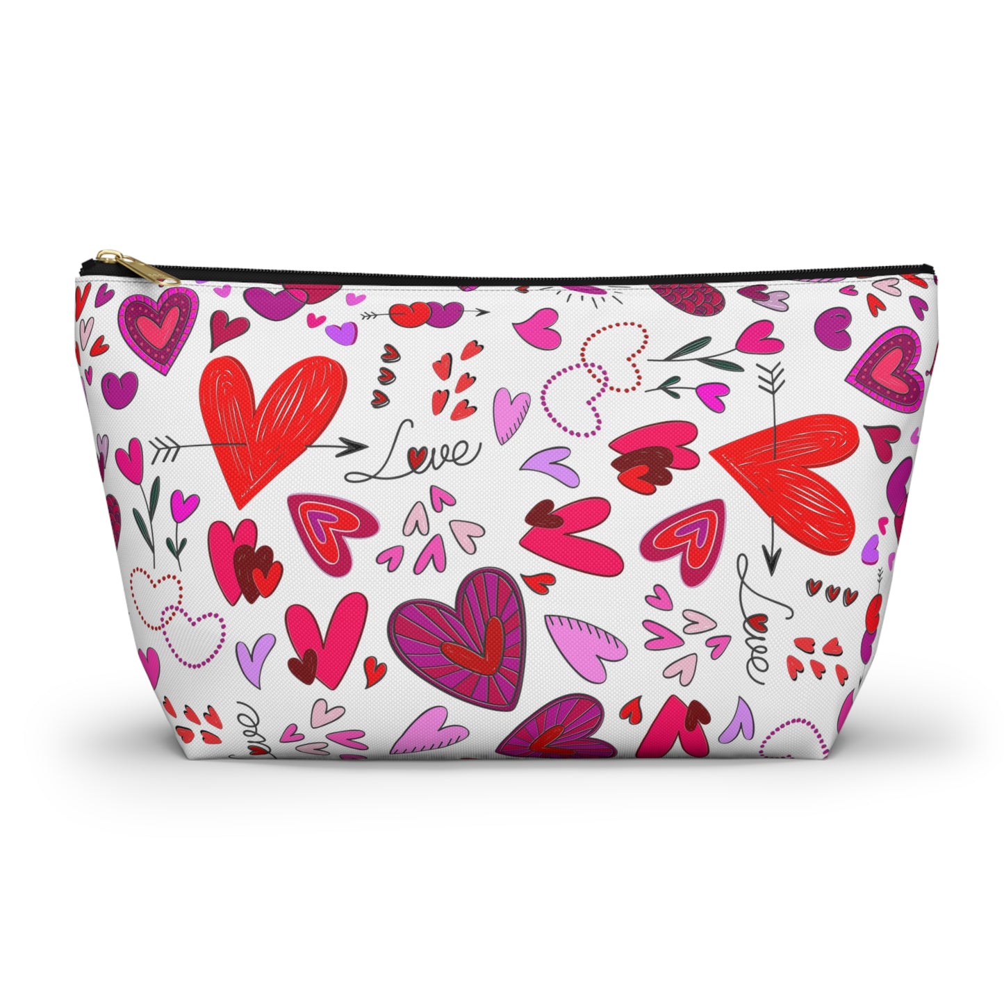 Heart Doodles - White ffffff - Accessory Pouch w T-bottom