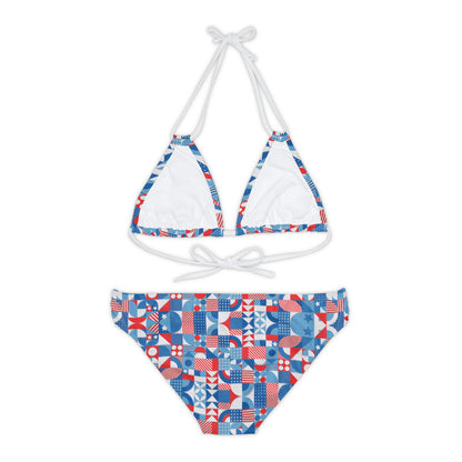 Red White and Blue Bold Pattern - Oil Paint Texture - Strappy Bikini Set