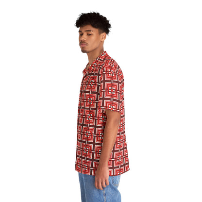 Intersecting Squares - Red - White ffffff - Men's Hawaiian Shirt