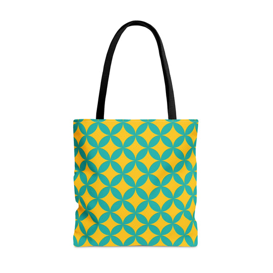 Yellow with green background geometric pattern - Tote Bag