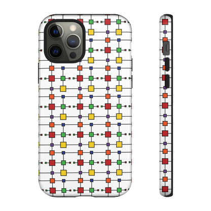 Geometric Black Grid with Squares - White ffffff - Tough Cases