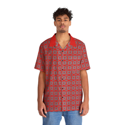 Playful Dolphins - Red d30000 - Men's Hawaiian Shirt