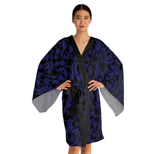 Sapphire Swirl - Black - Long Sleeve Kimono Robe (AOP)