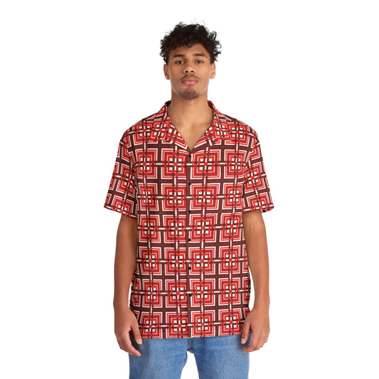 Intersecting Squares - Red - White ffffff - Men's Hawaiian Shirt