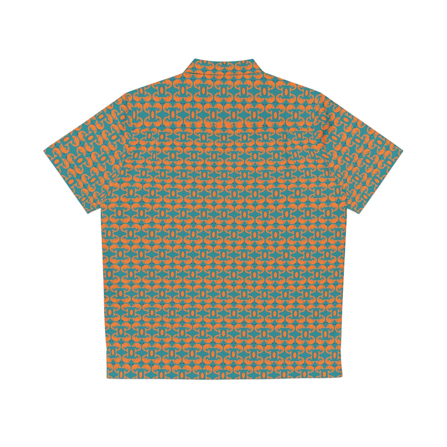 Playful Dolphins - Orange - Aqua 008E97 - Men's Hawaiian Shirt