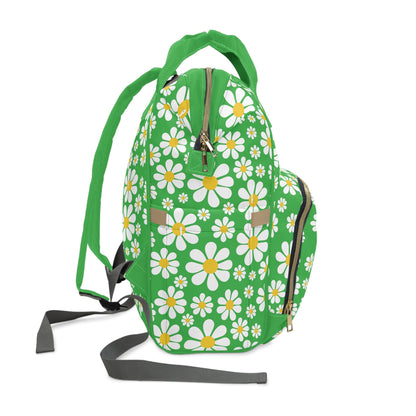 Ducks in Daisies - Lime Green 21C12E  - Multifunctional Diaper Backpack