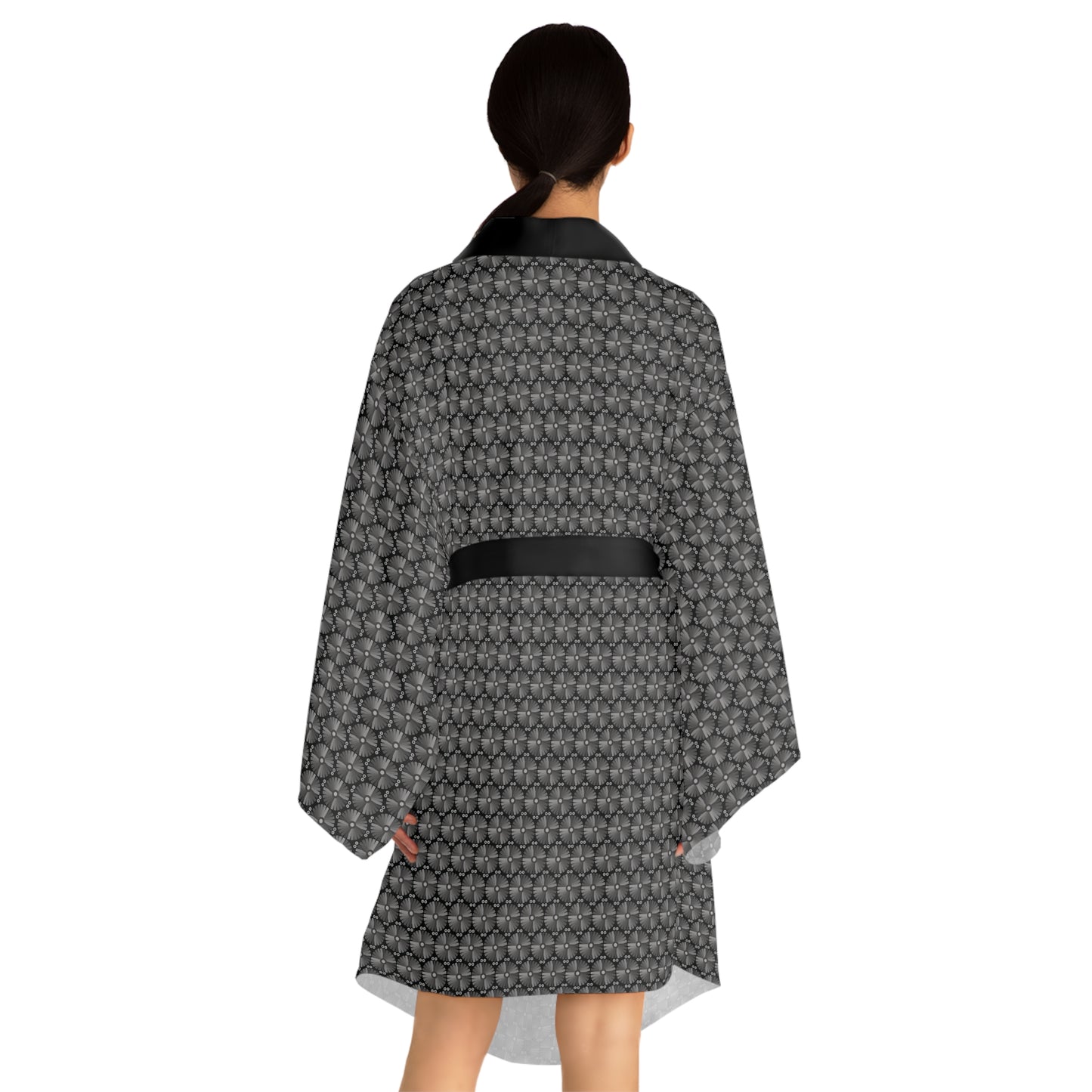 Letter Art - I - Gray - Black 000000 - Long Sleeve Kimono Robe (AOP)