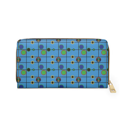 Geometric Black Grid with Circles - Blue 00A8FF - Zipper Wallet