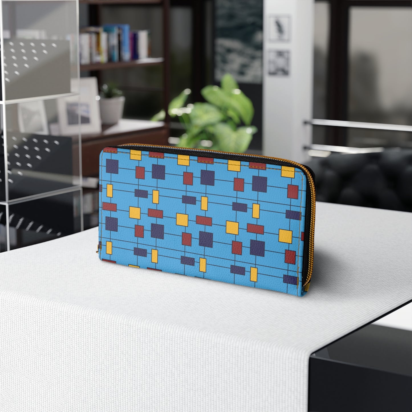 Inspired by Piet Mondrian - Blue Bolt 00b3ff - Zipper Wallet