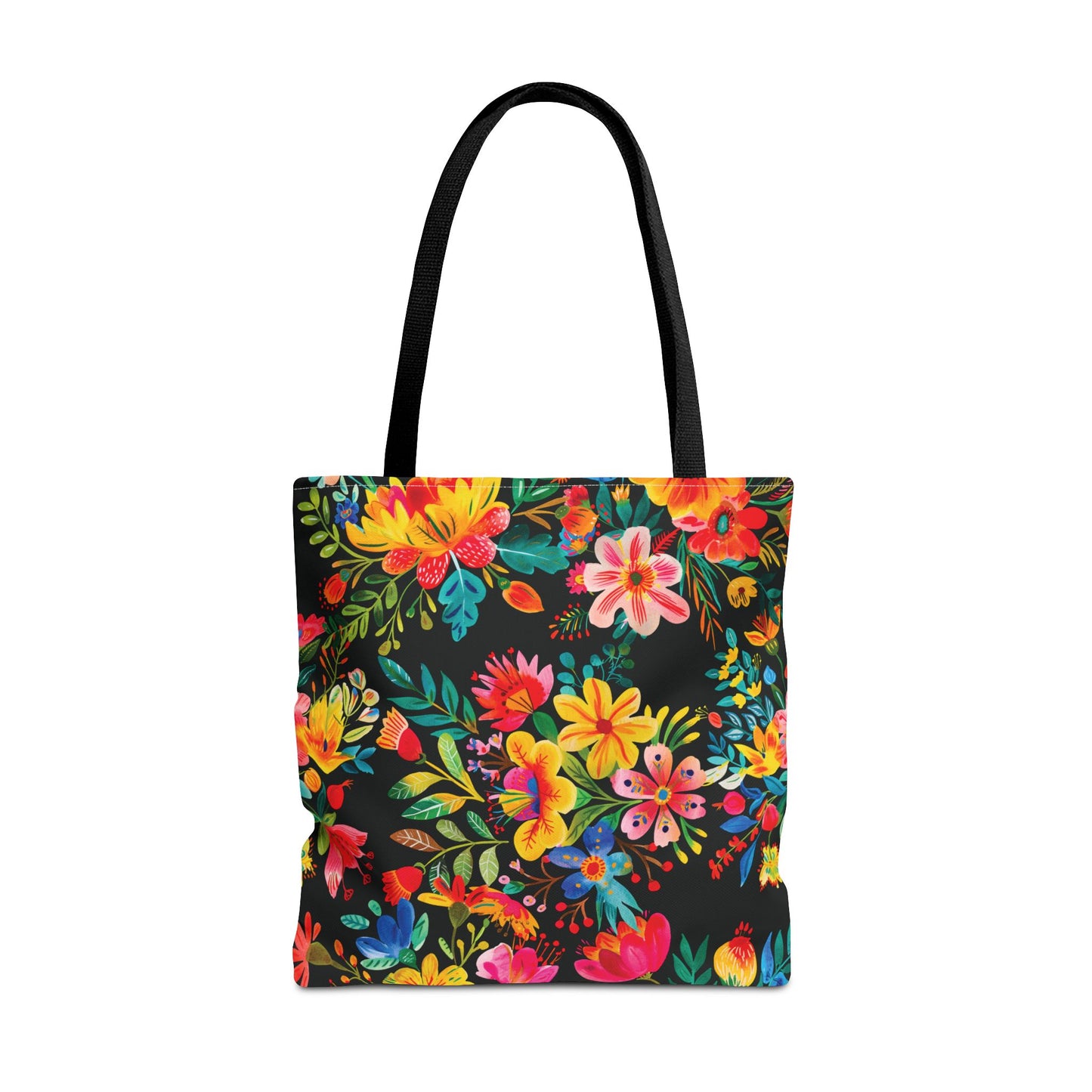 Bright Bold Watercolor Flowers - Black 000000 - Tote Bag