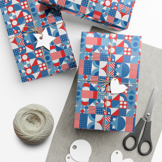 Gift Wrap Papers - Red White and Blue Bold Pattern - Oil Paint Texture