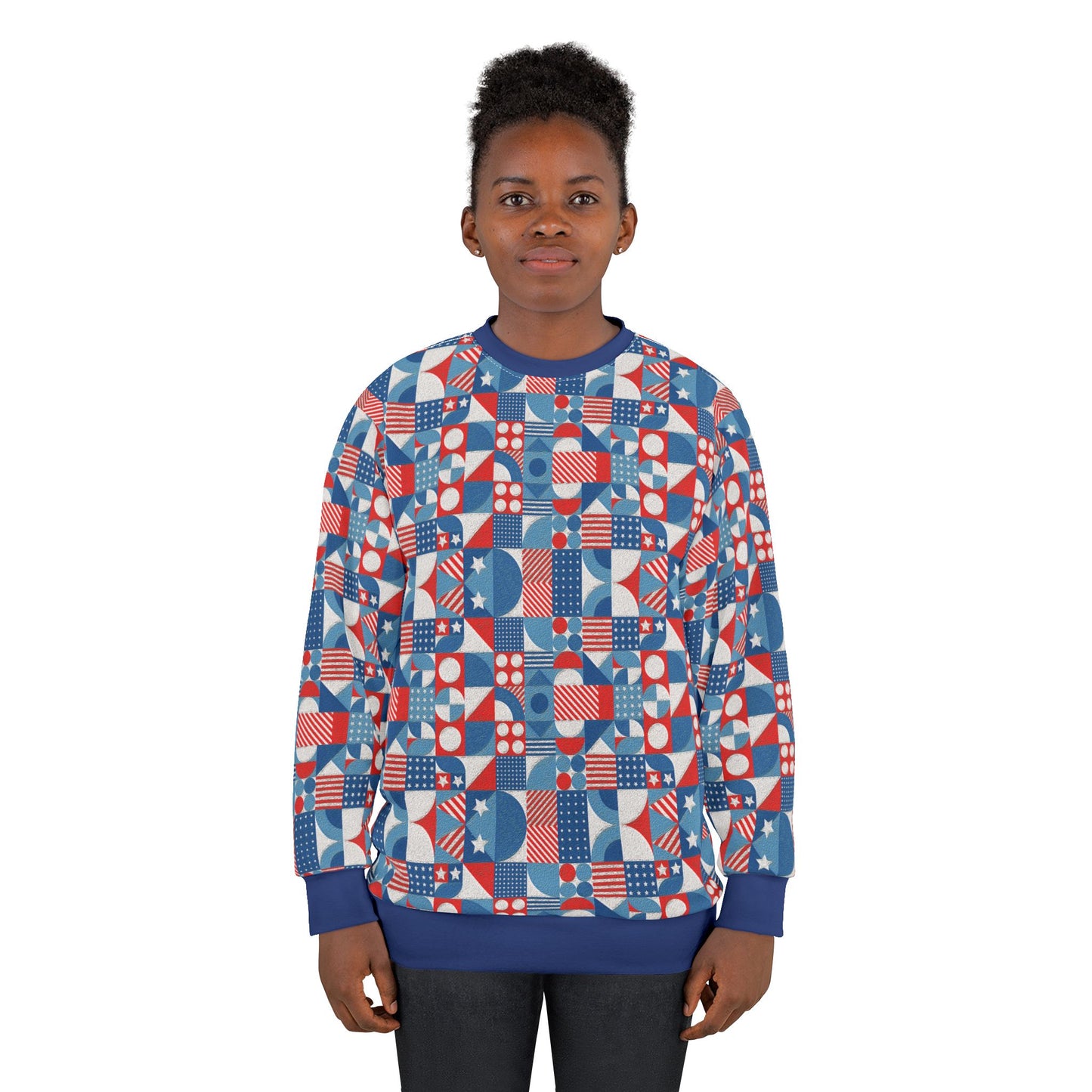 Red White and Blue Bold Pattern - Oil Paint Texture - Blue - Unisex Sweatshirt (AOP)