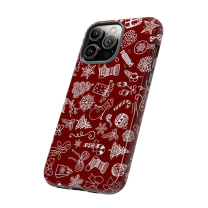 Christmas doodles on red - Tough Cases