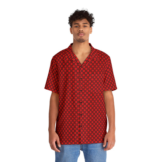 Pixel Petals - Black - Scarlet - Men's Hawaiian Shirt